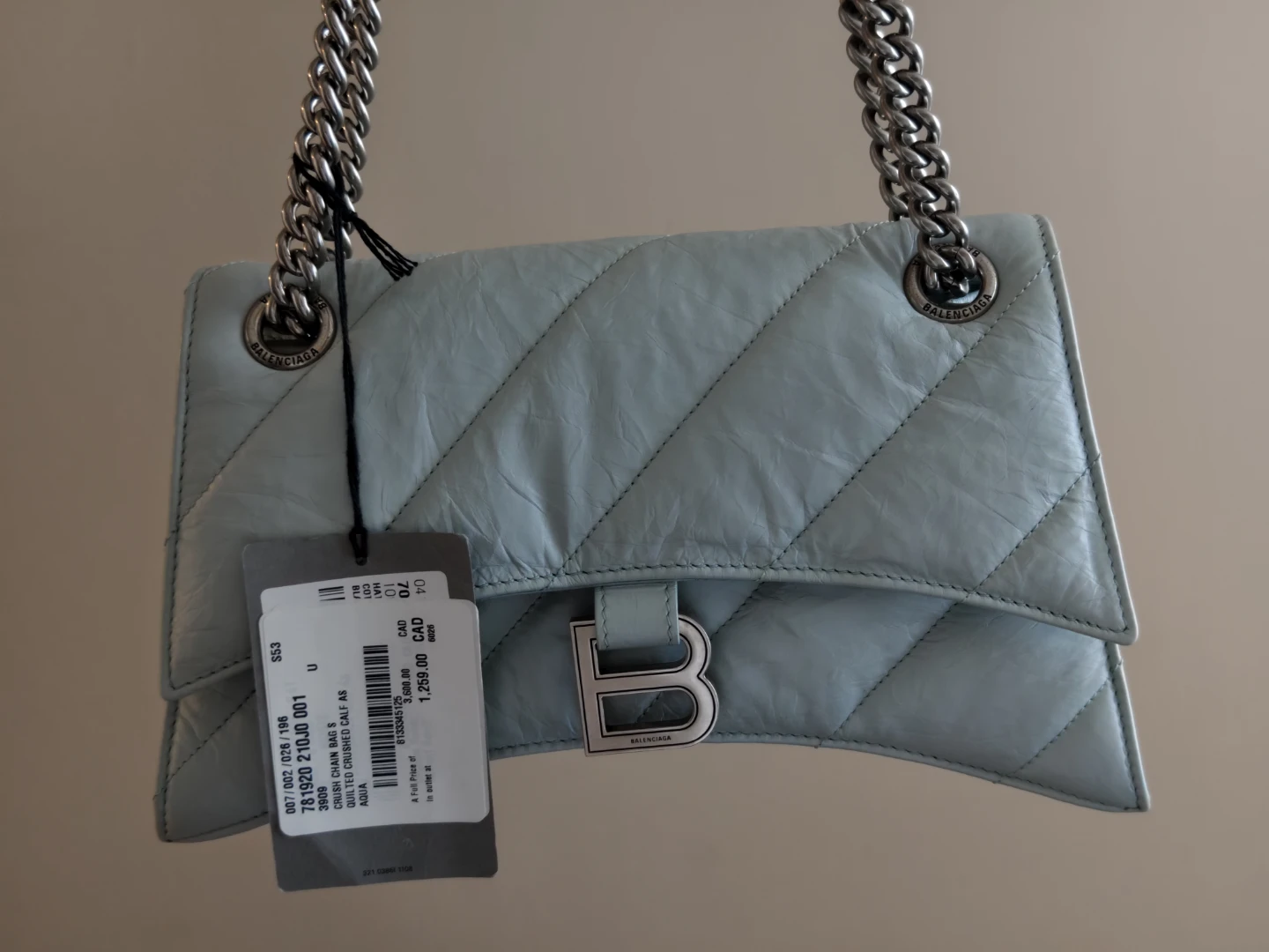 Balenciaga Crush Chain Bag S Aqua Quilted Crushed Calfskin - photo 2