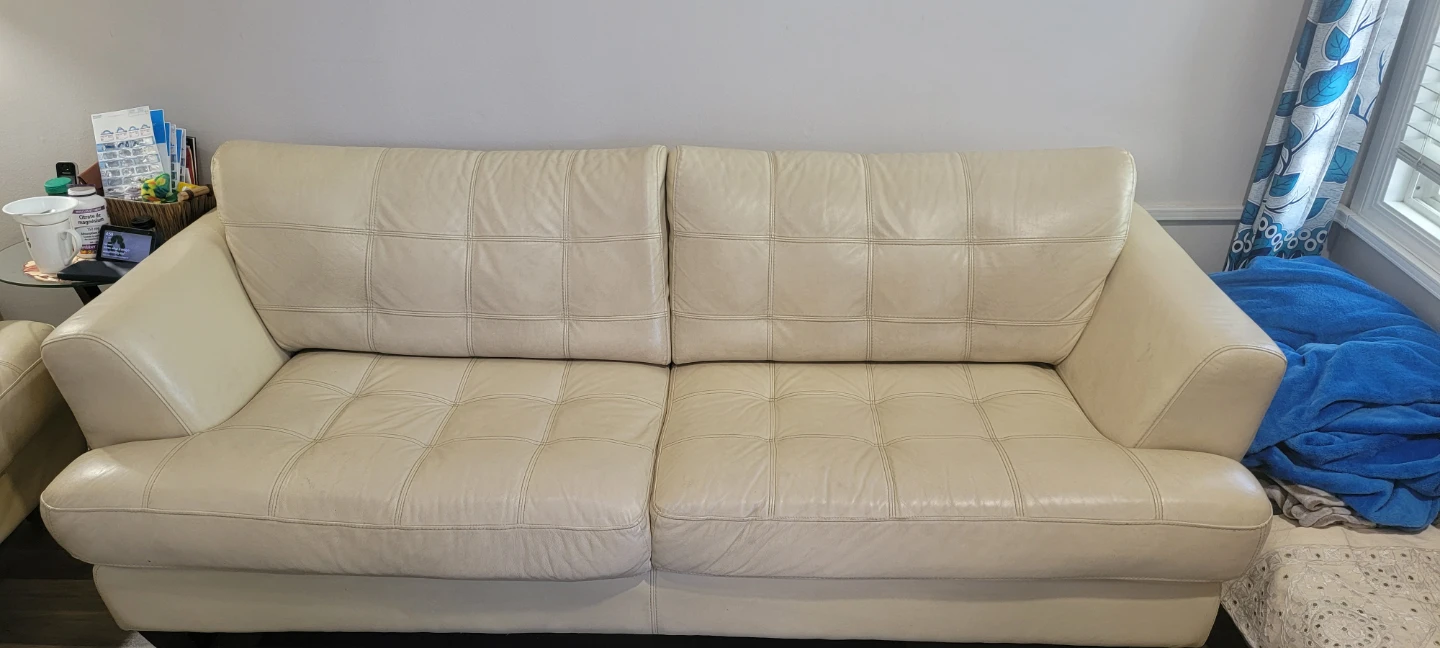 Cream Leather Loveseat Sofa
