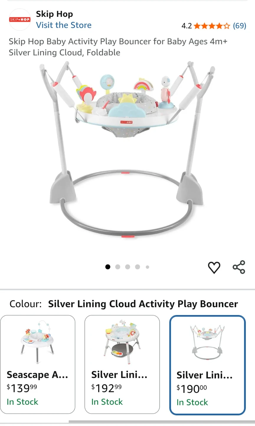 Skip Hop Baby Activity Play Bouncer - Silver Lining Cloud - photo 3