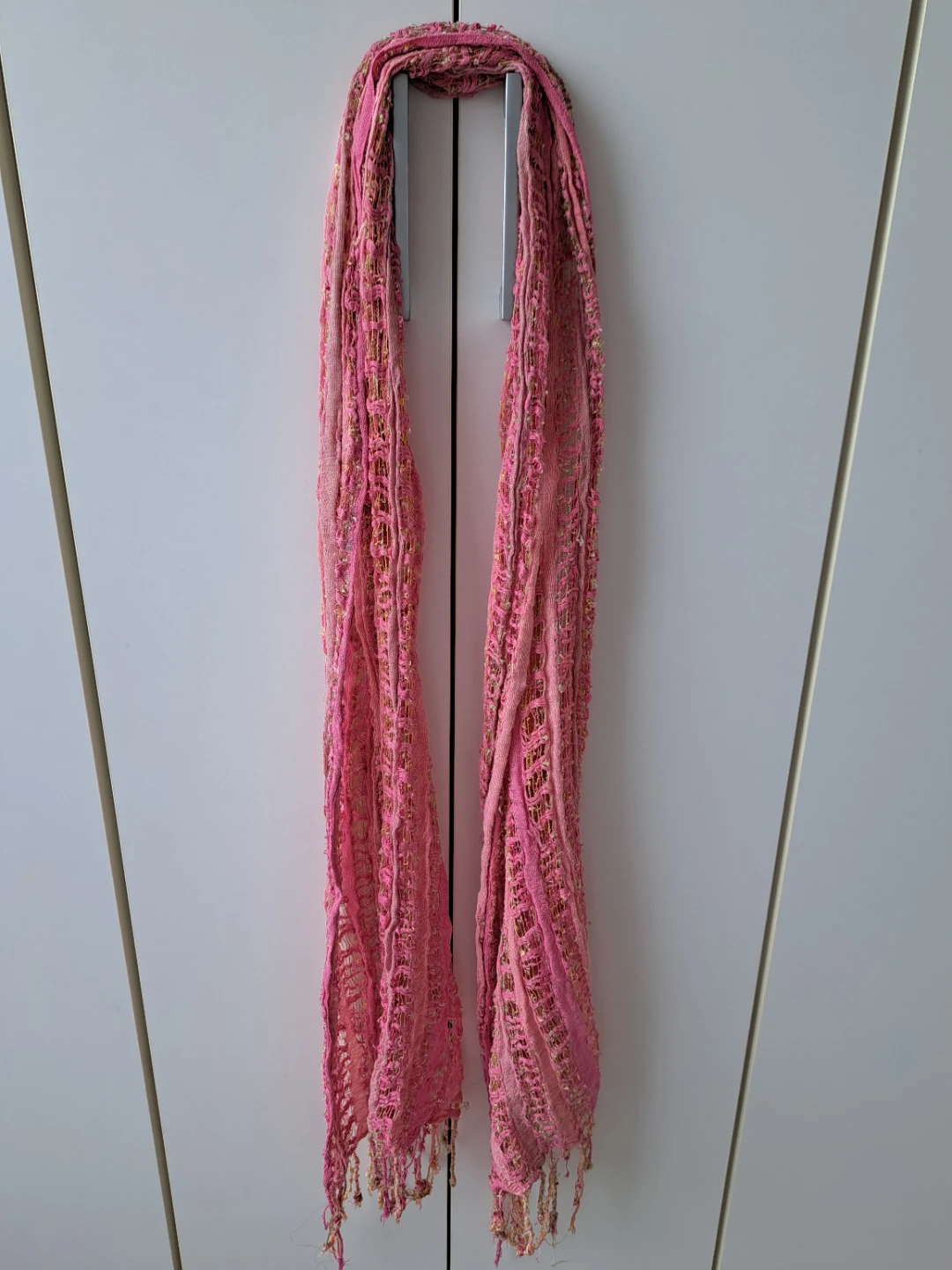 Pink Woven Scarf with Fringe