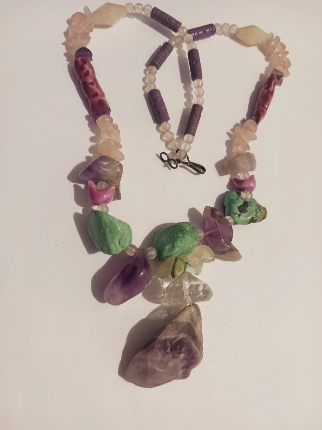 Genuine Raw Amethyst,  Turquoise Rose Quartz Necklace