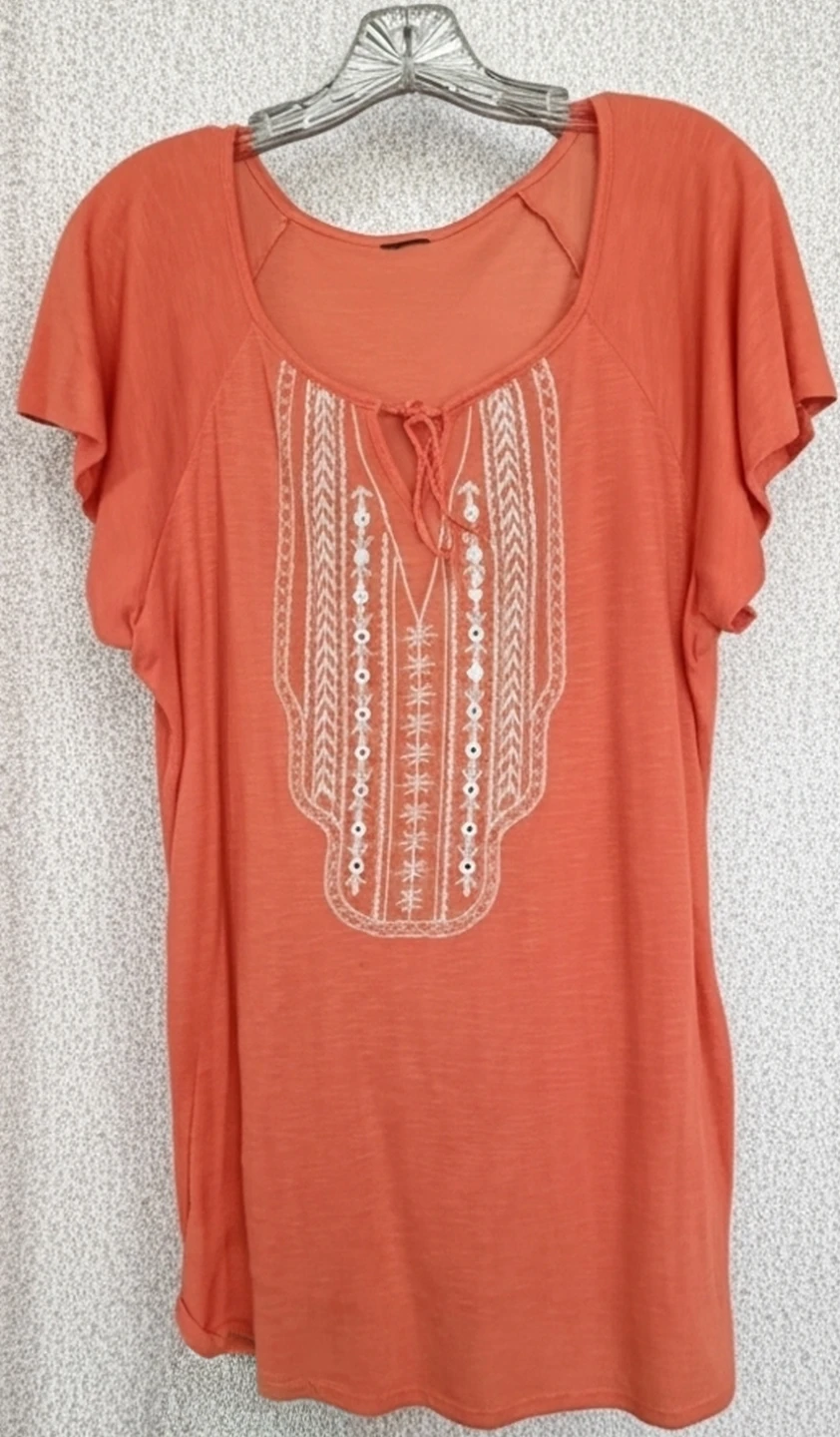 Orange Embroidered Boho Top