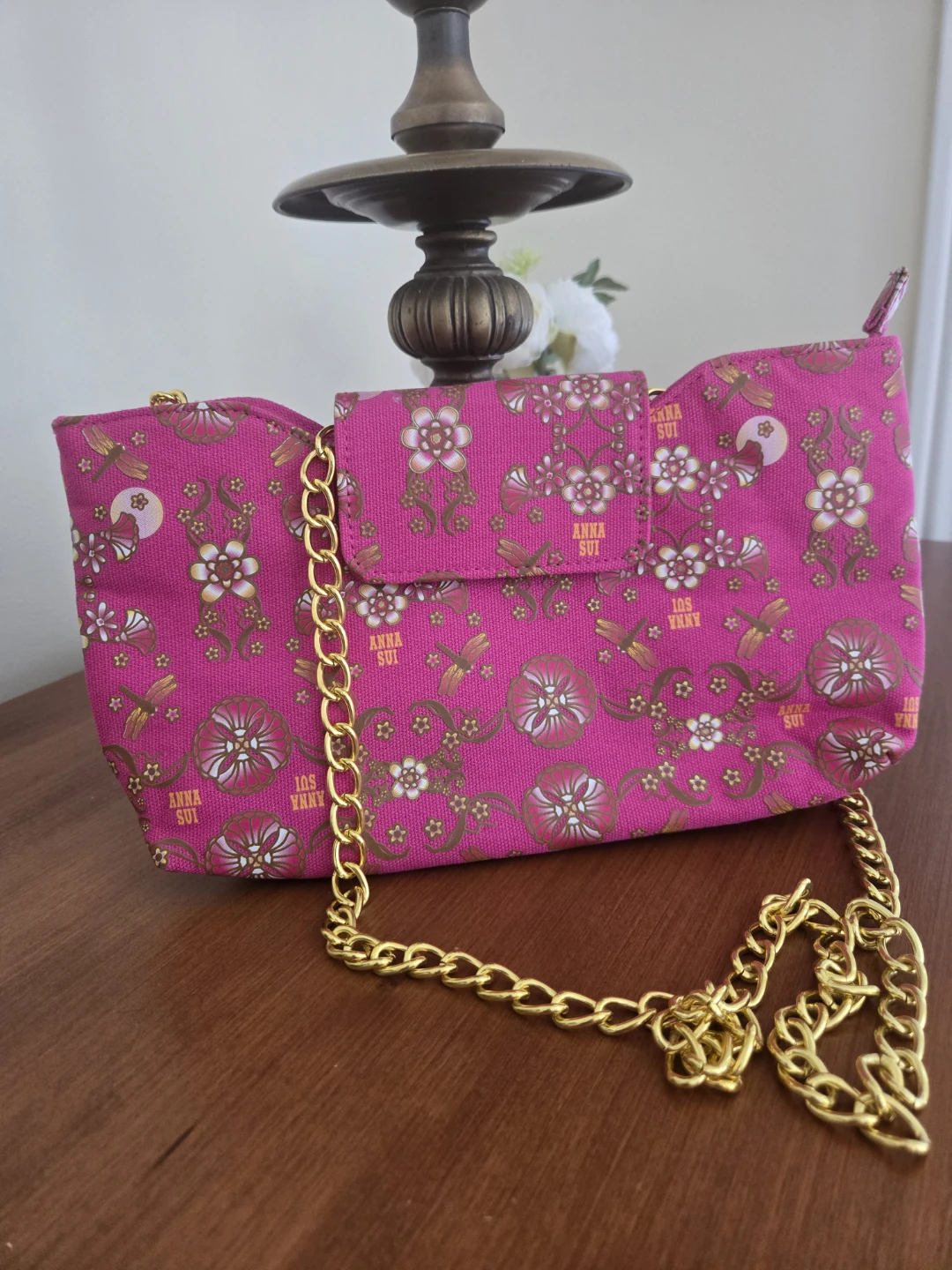 Anna Sui Pink Floral Chain Bag