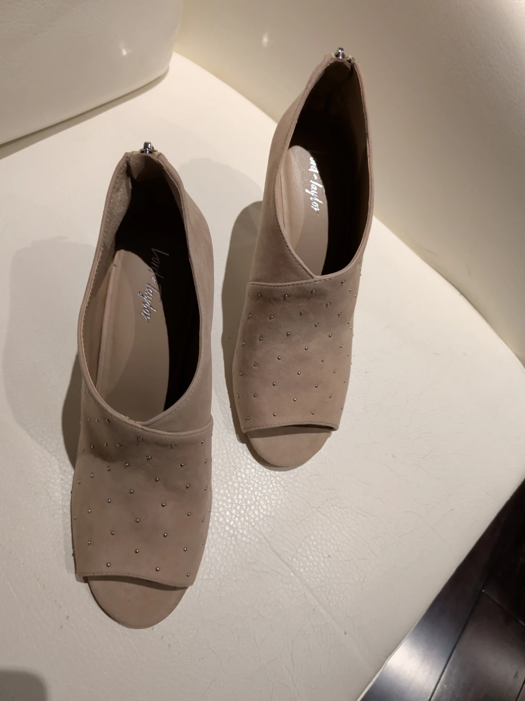 Lord & Taylor Women's Studded Peep-Toe Booties - photo 2