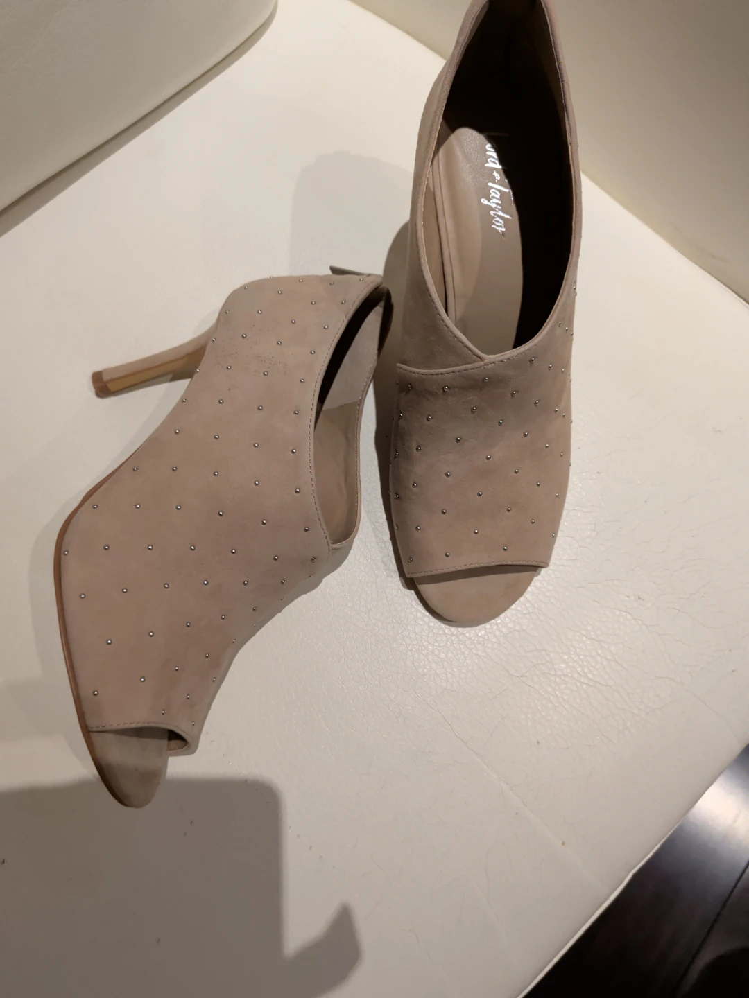 Lord & Taylor Women's Studded Peep-Toe Booties - photo 3