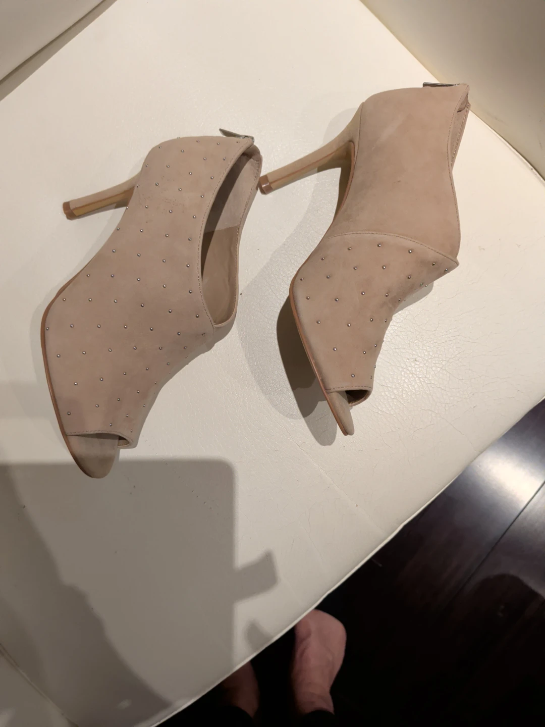 Lord & Taylor Women's Studded Peep-Toe Booties - photo 4