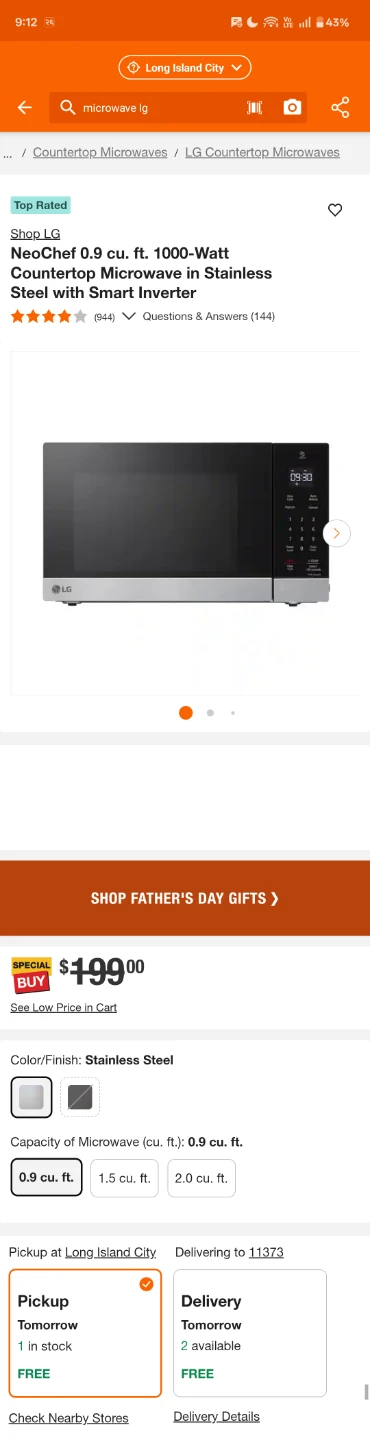 LG Microwave Oven 0.9 cu. ft. Smart Inverter