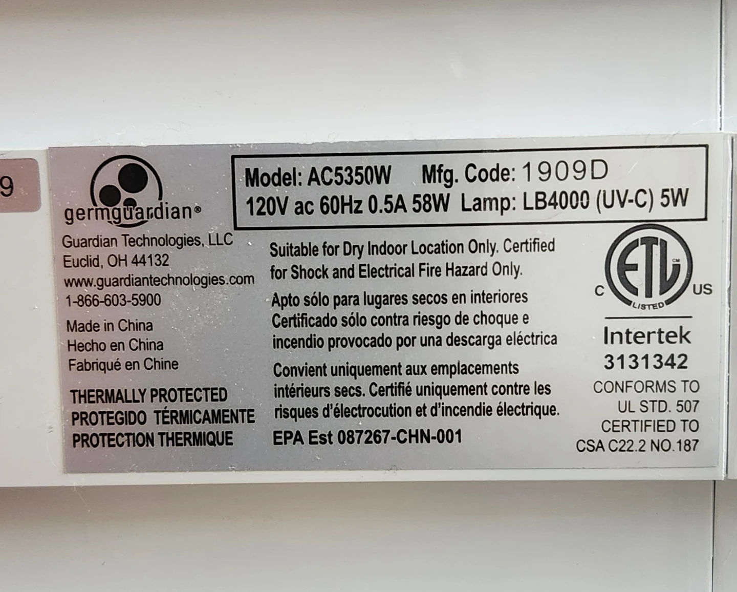 GermGuardian Air Purifier AC5350W - photo 3