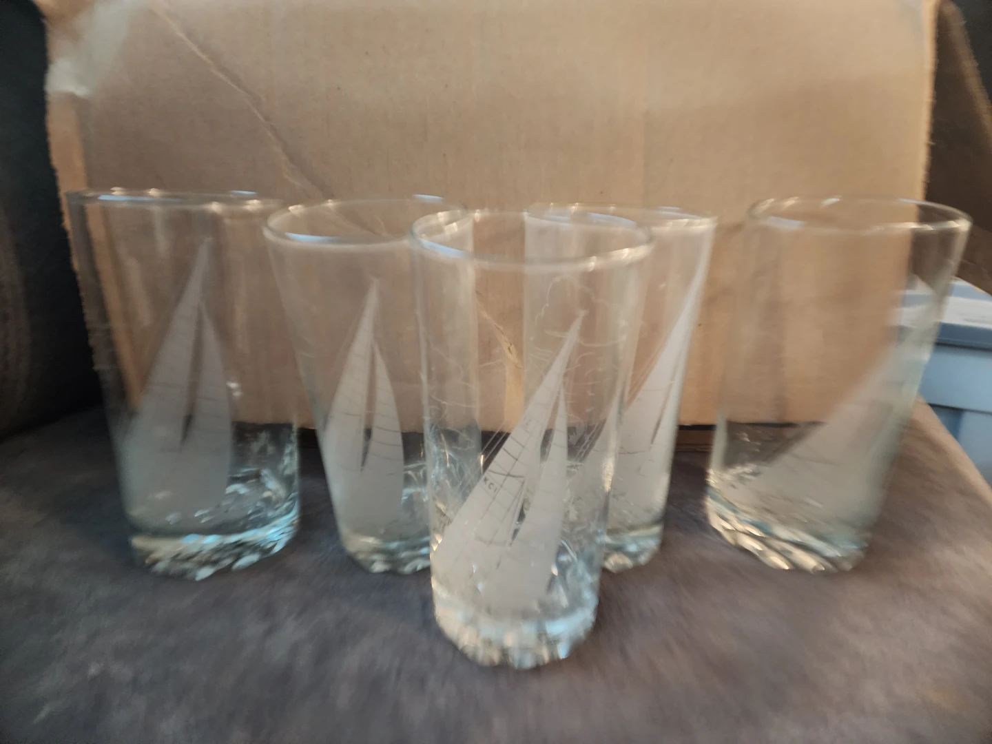 Set of 5 Etched Nuatical Glasses