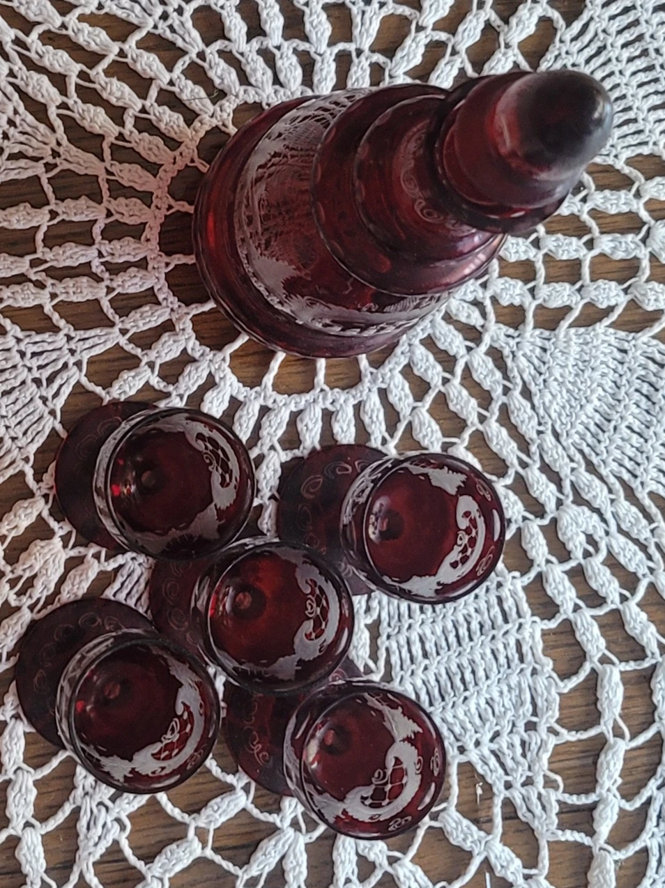 Vintage Red Glass Decanter and Glasses Set - photo 3