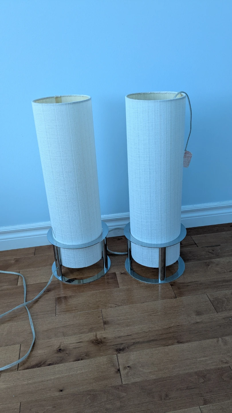 Pair of White Cylinder Table Lamps