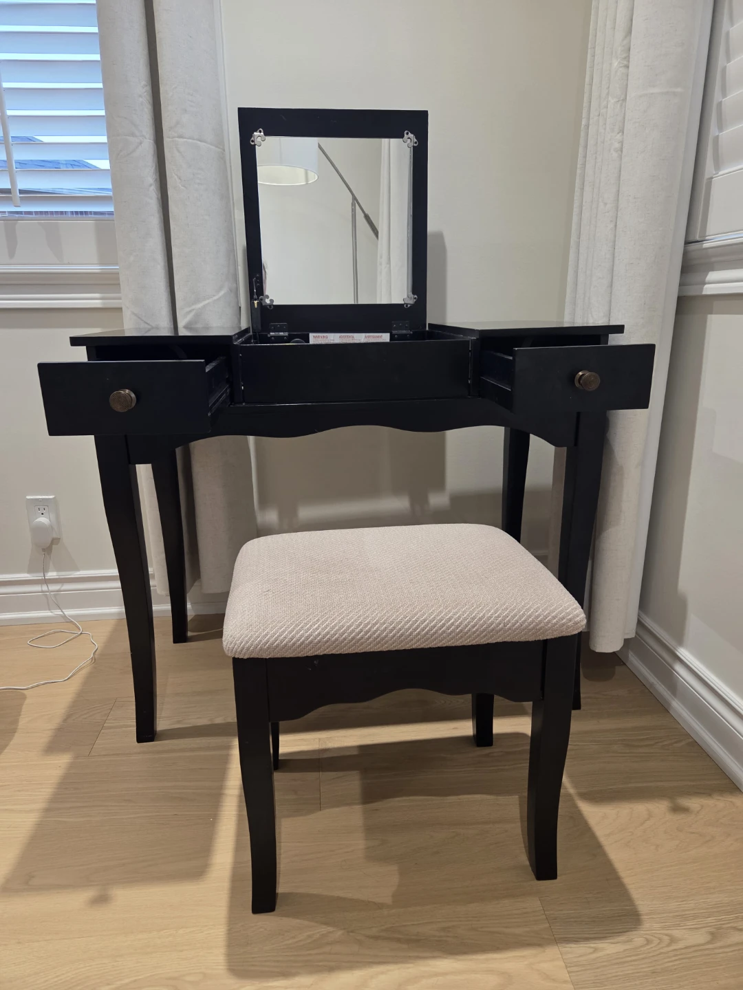 Black Vanity Desk with Stool