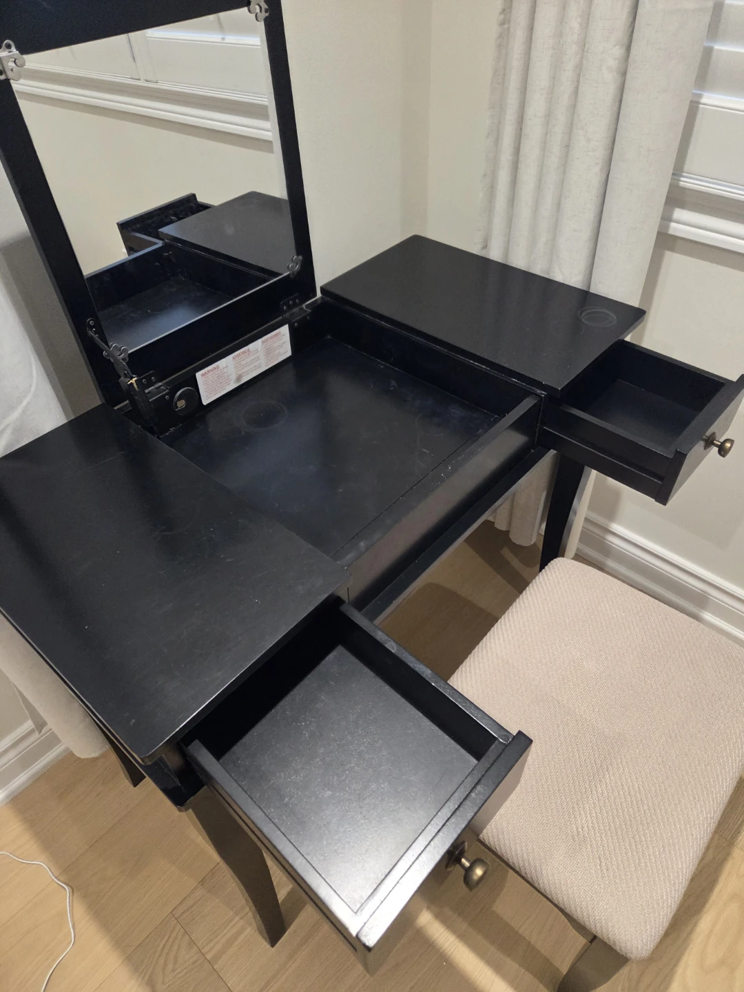Black Vanity Desk with Stool - photo 2