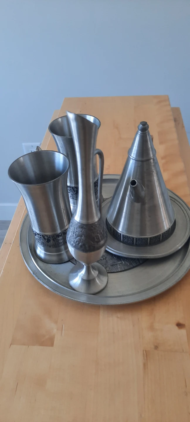 Pewter Chalice and Pitcher Set with Tray