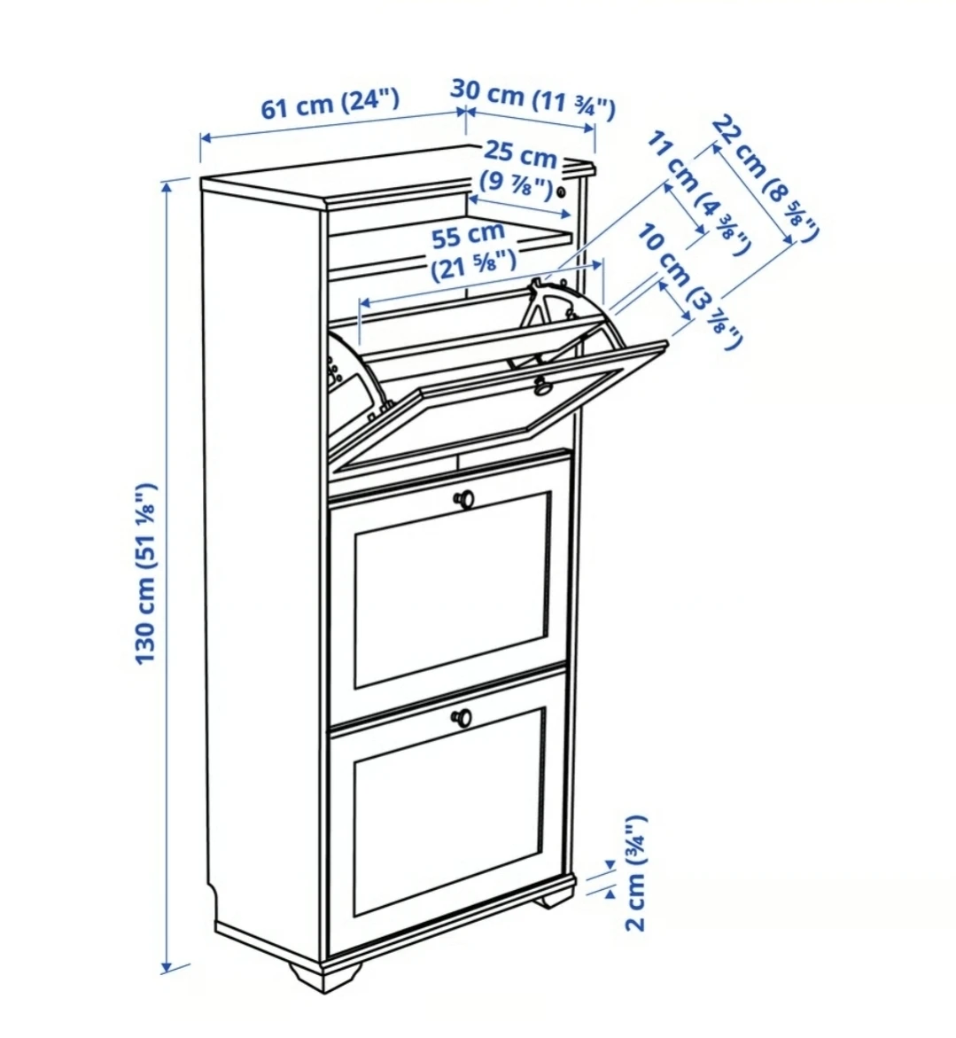 White Shoe Cabinet with 3 Flip Drawers - photo 2