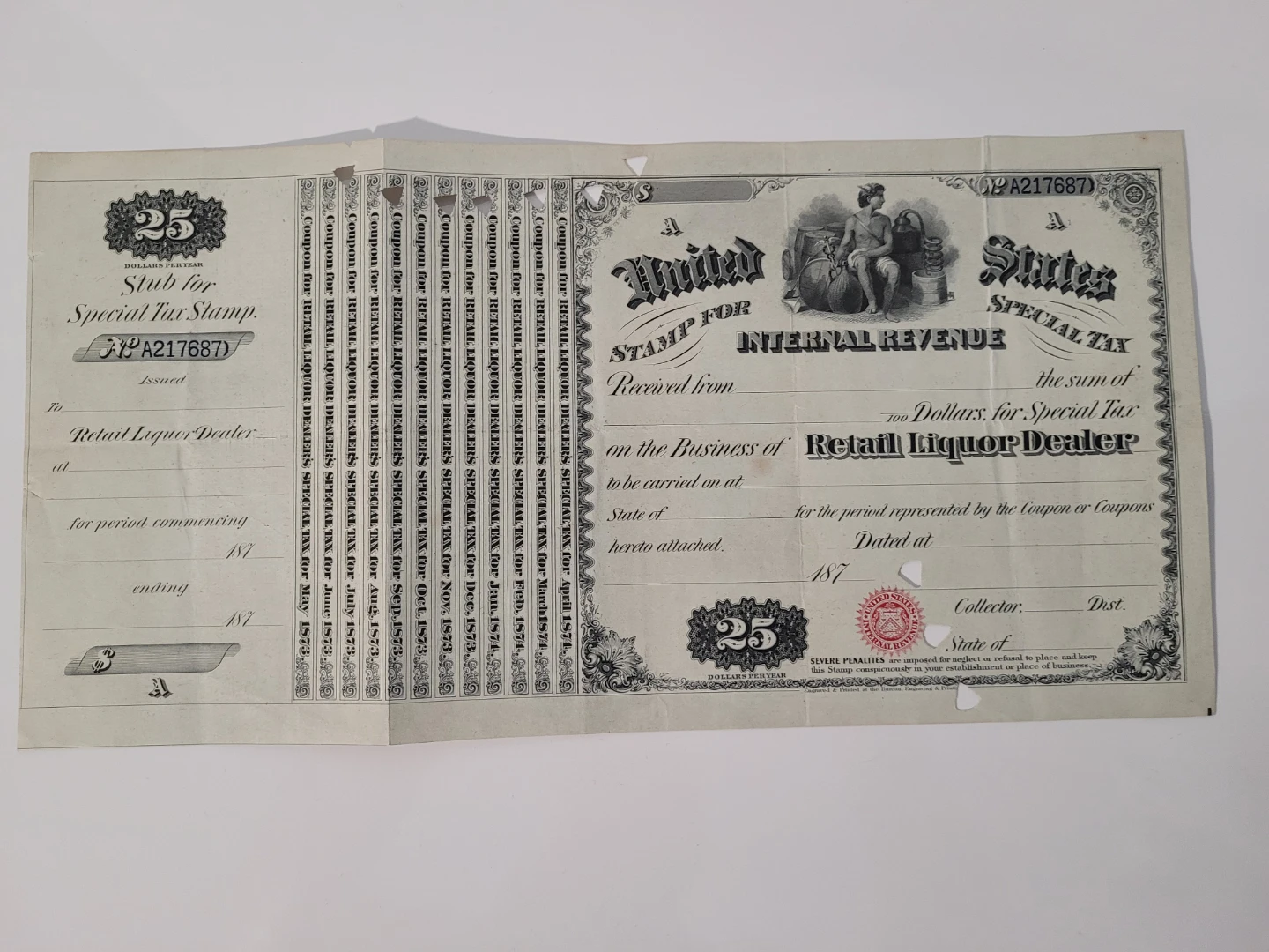United States Special Tax Stamp for Retail Liquor Dealer