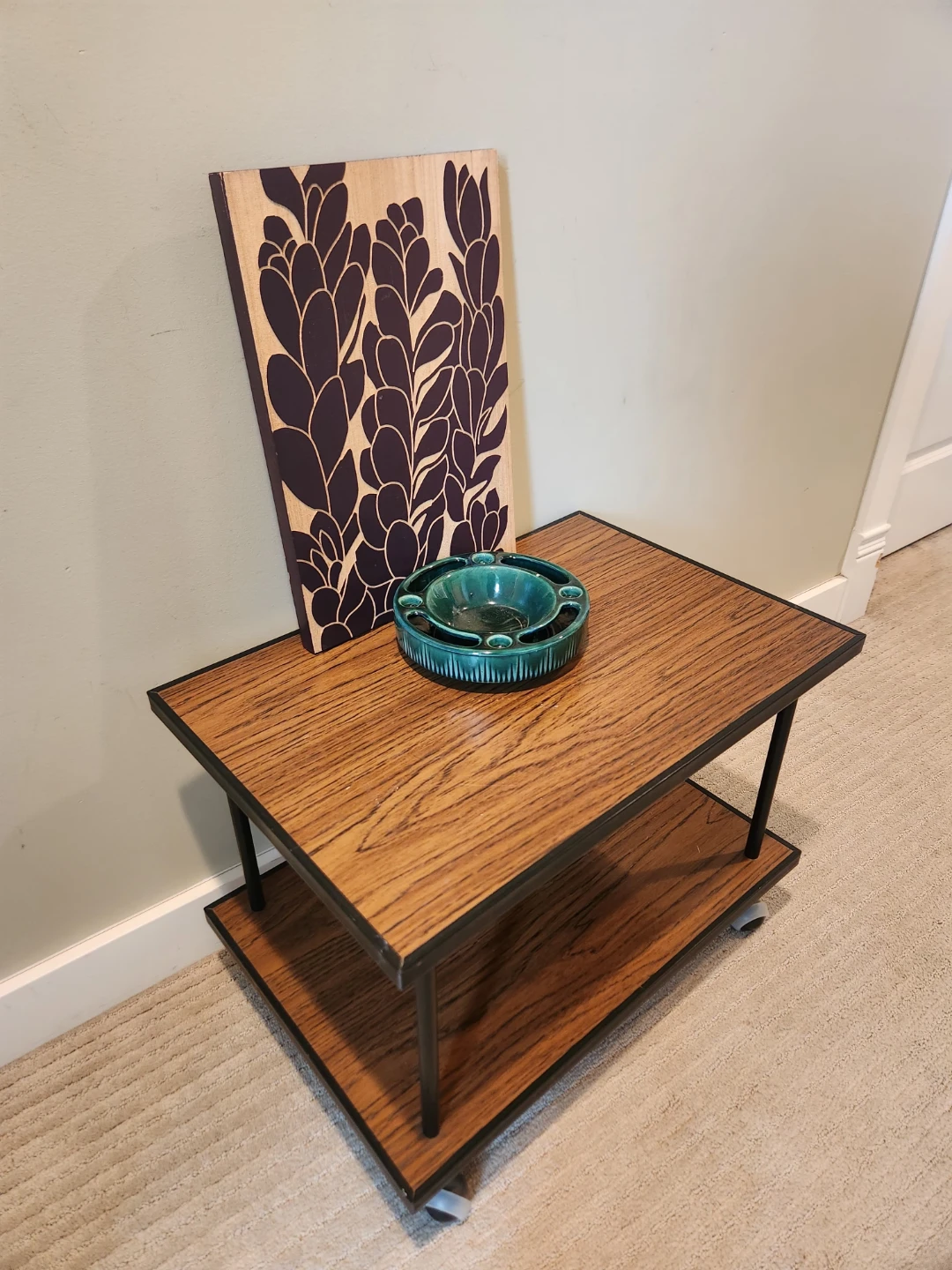 1970s Rolling Side storage Table with 2 tiers! - photo 4