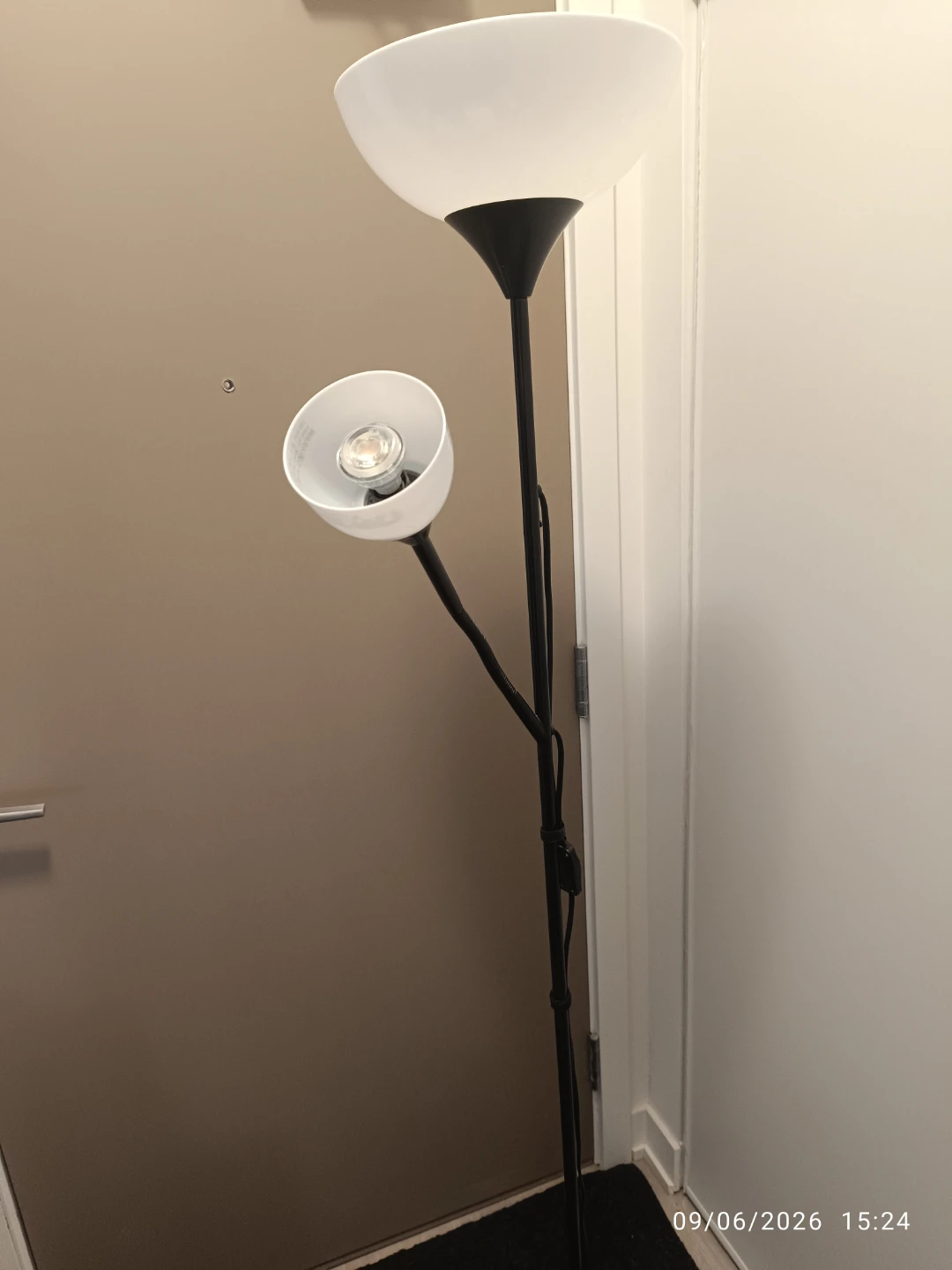White and Black Floor Lamp with Adjustable Spot Light