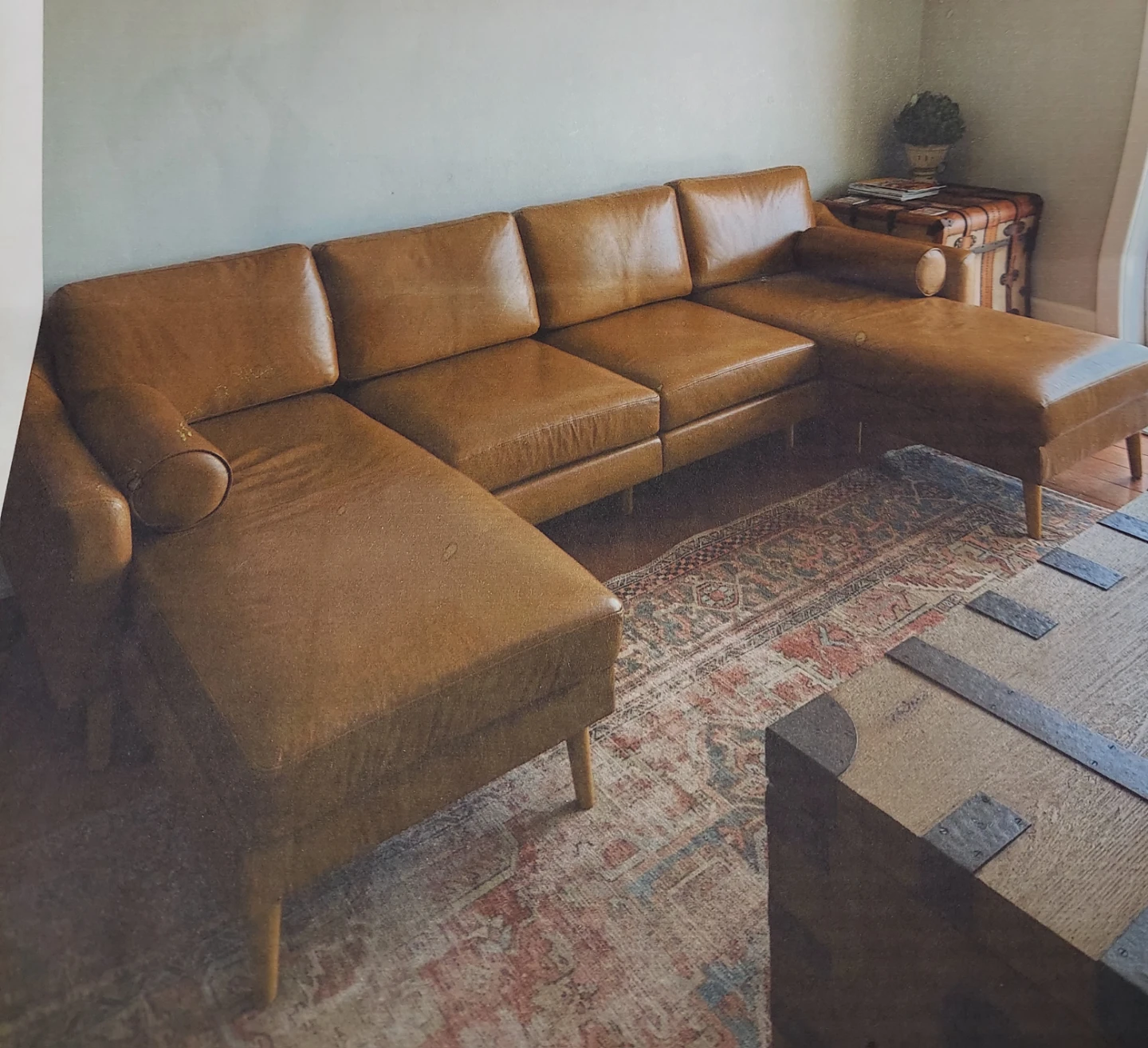 Burrow Nomad Leather Double Chaise Sectional