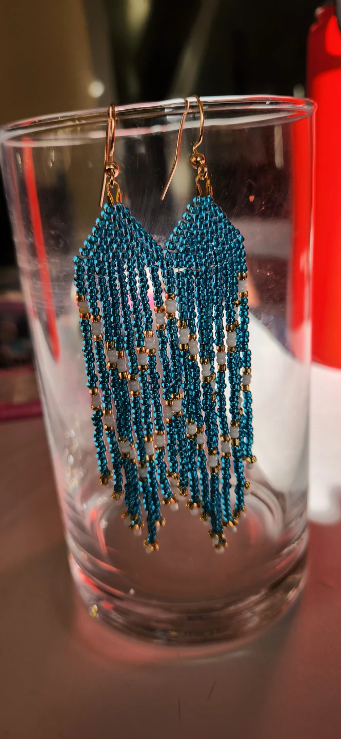 Teal Beaded Fringe Earrings - photo 2