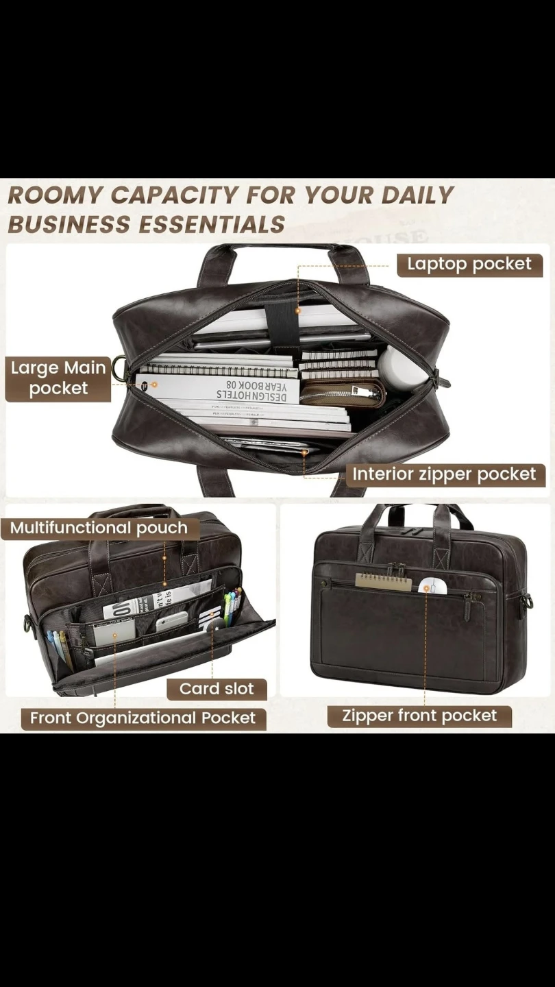 Waterproof Leather Laptop Briefcase (Fits up to 16")