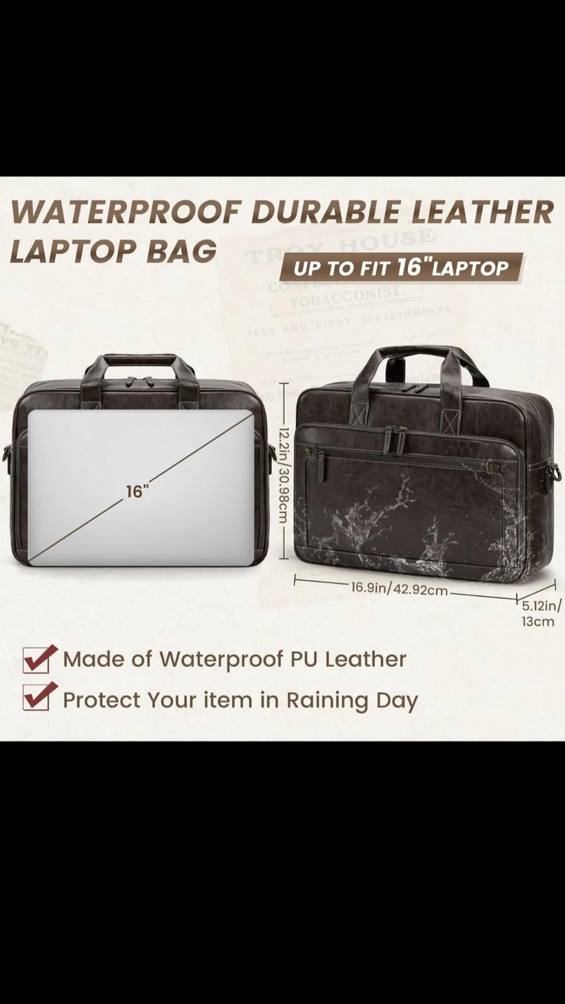 Waterproof Leather Laptop Briefcase (Fits up to 16") - photo 4