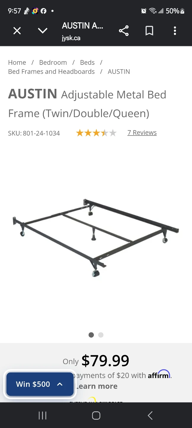 AUSTIN Adjustable Metal Bed Frame (Twin/Double/Queen)