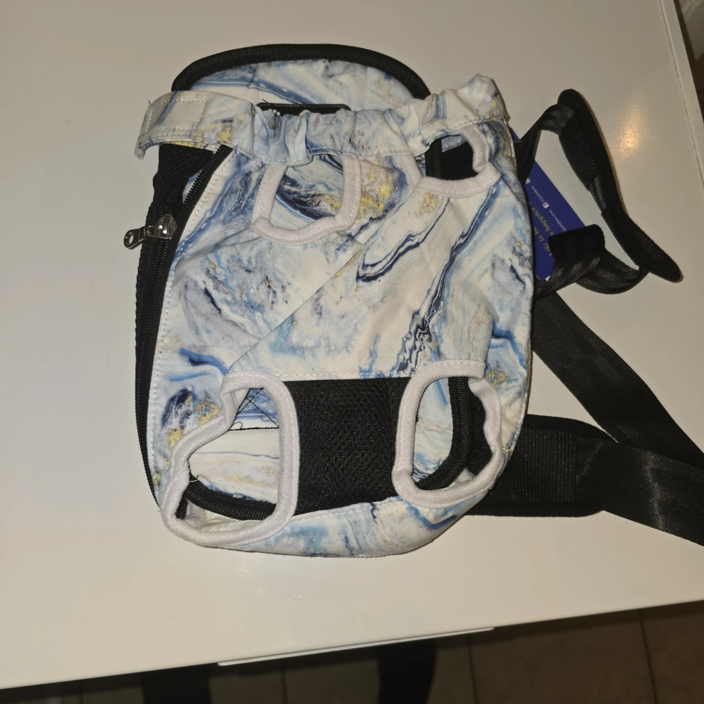 Pet Carrier Backpack Bag Blue Marble Pattern