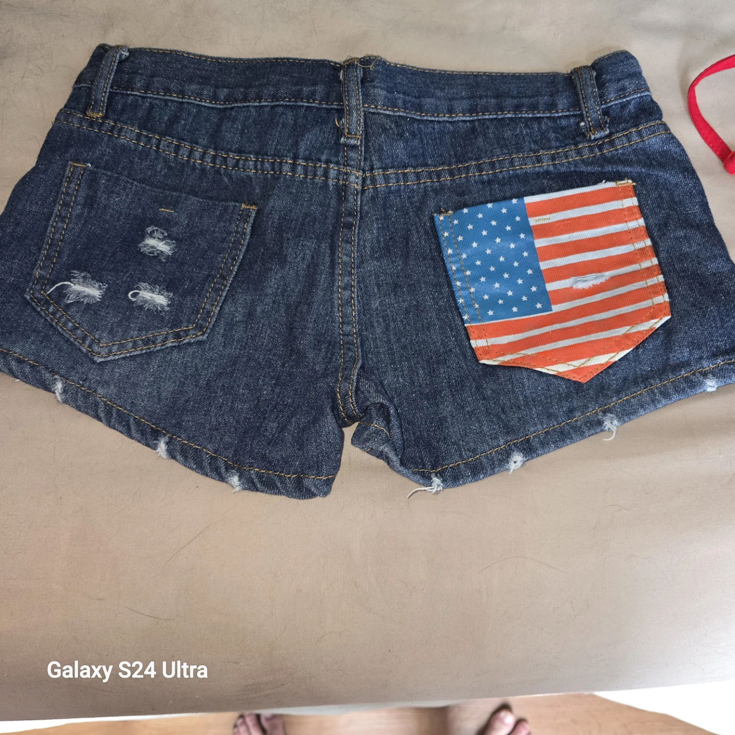 Denim Shorts with American Flag Pocket - photo 2