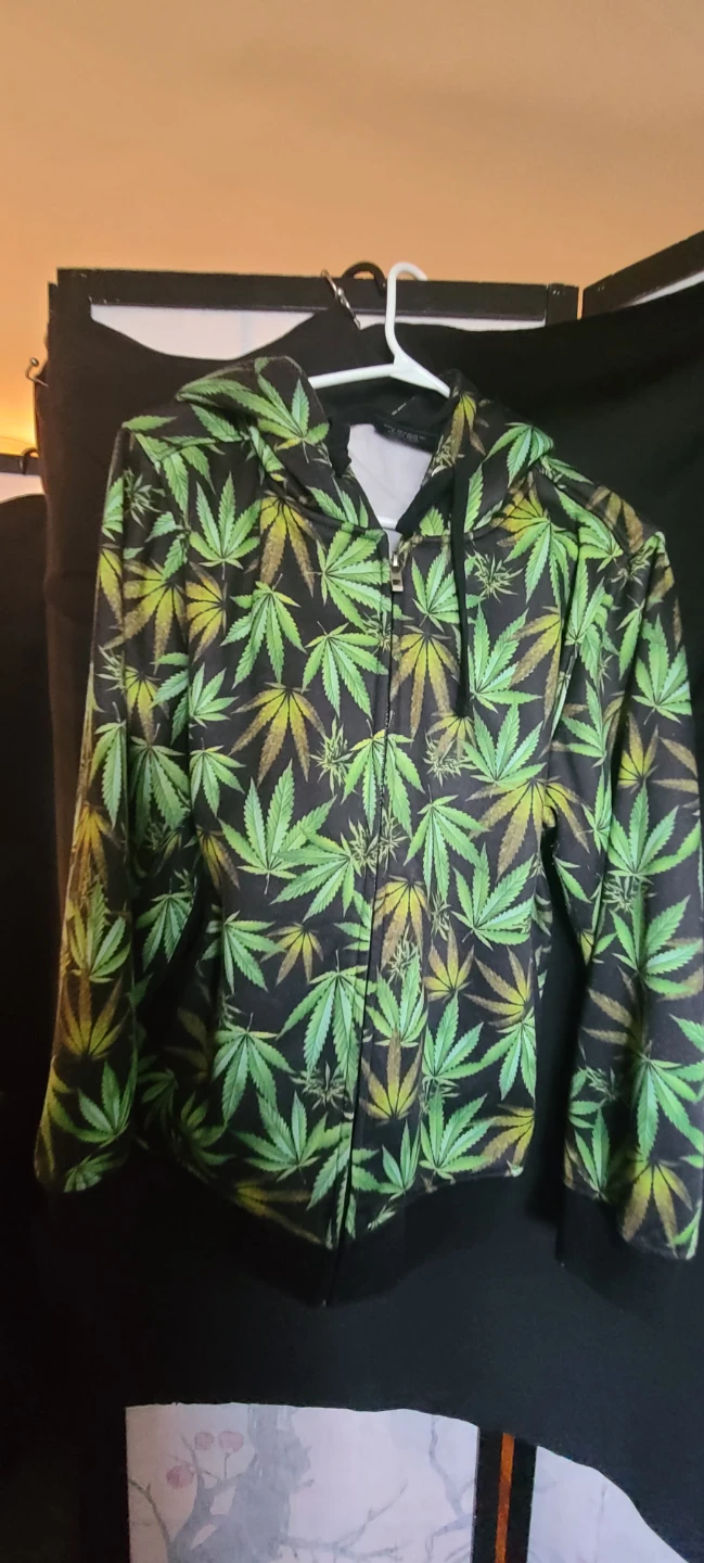 Victorious Marijuana Leaf Print Full Zip Hoodie