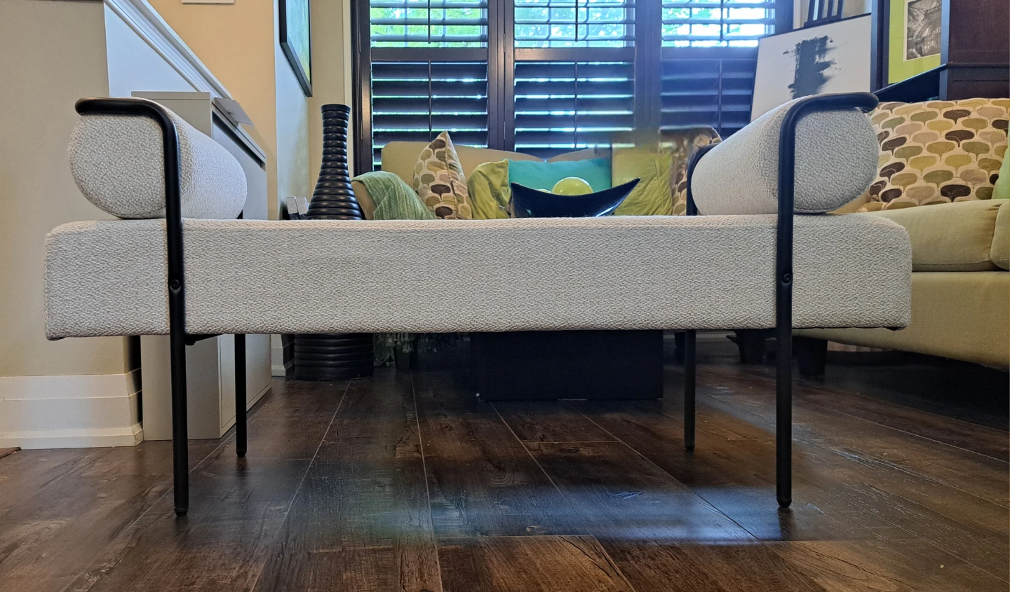 Modern Bouclé Bench with Bolster Arms - photo 2