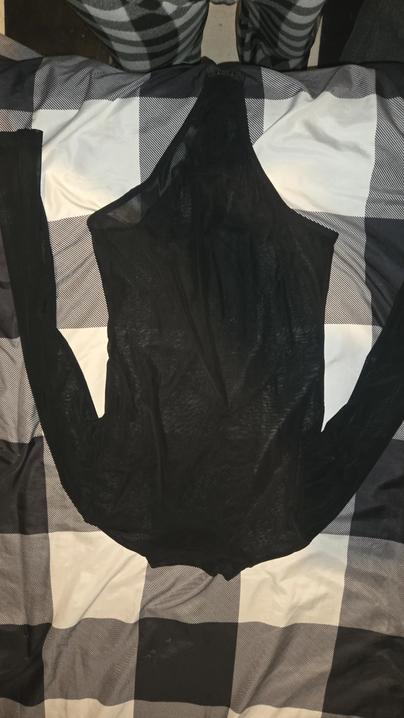 Saint Laurent Black Mesh Bodysuit with Rhinestone YSL Logo - photo 2