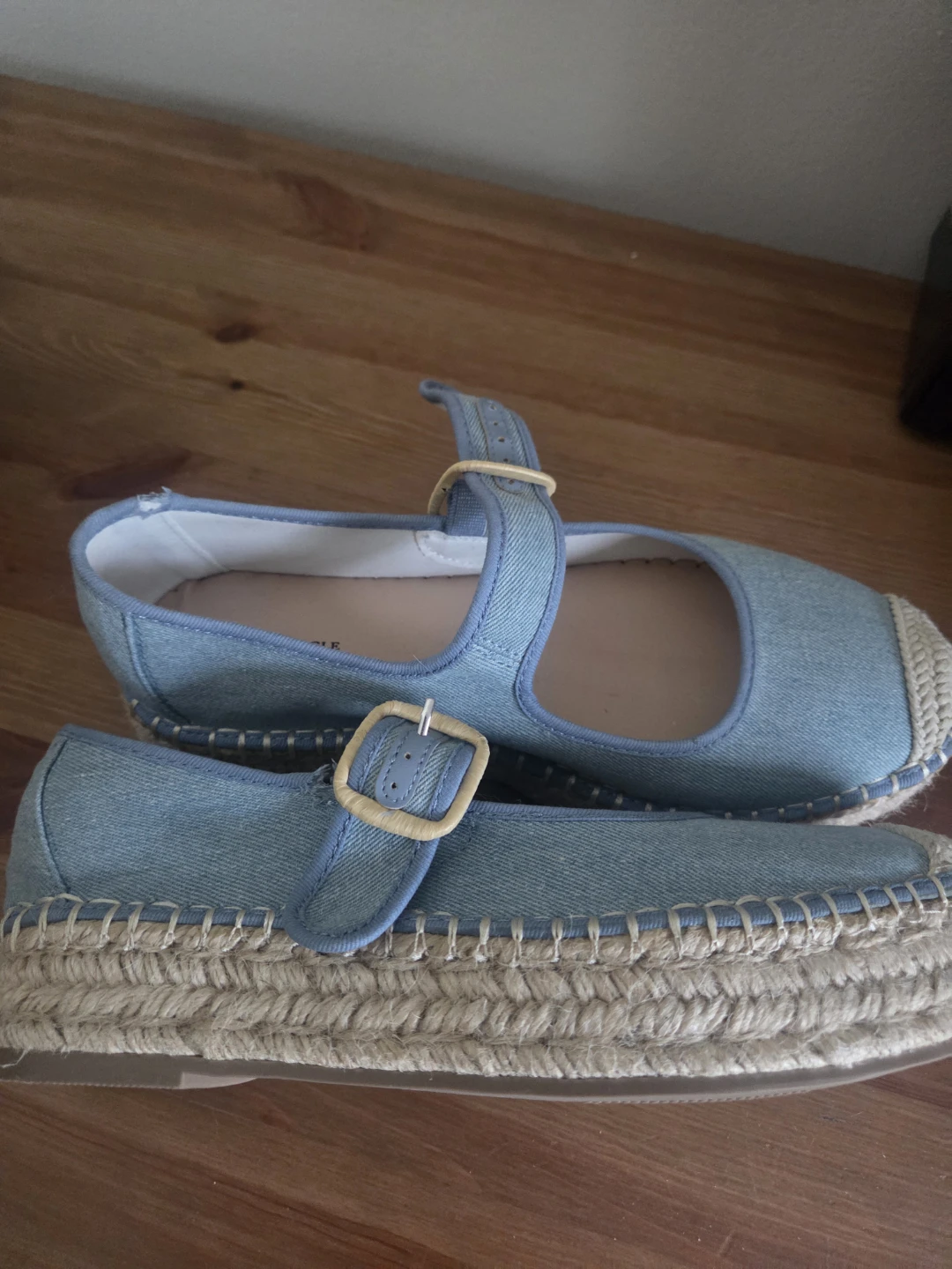 Blue Denim Espadrille Flats with Ankle Strap - photo 2