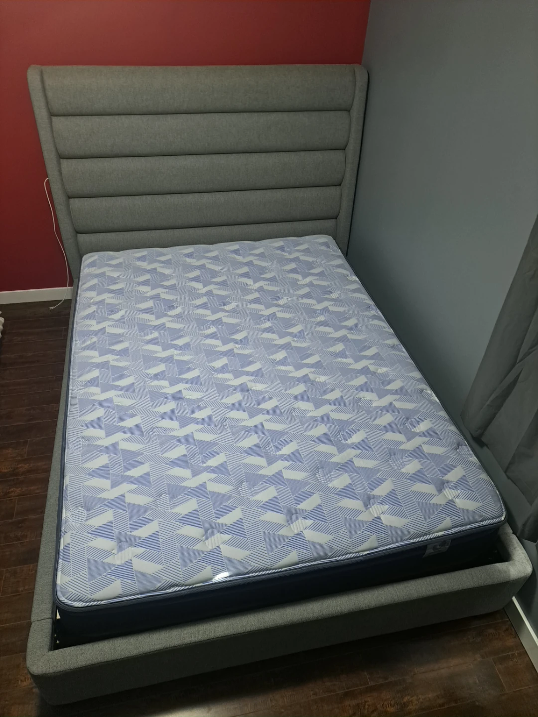 Grey Upholstered Modern Bed Frame and mattress with Headboard - photo 4