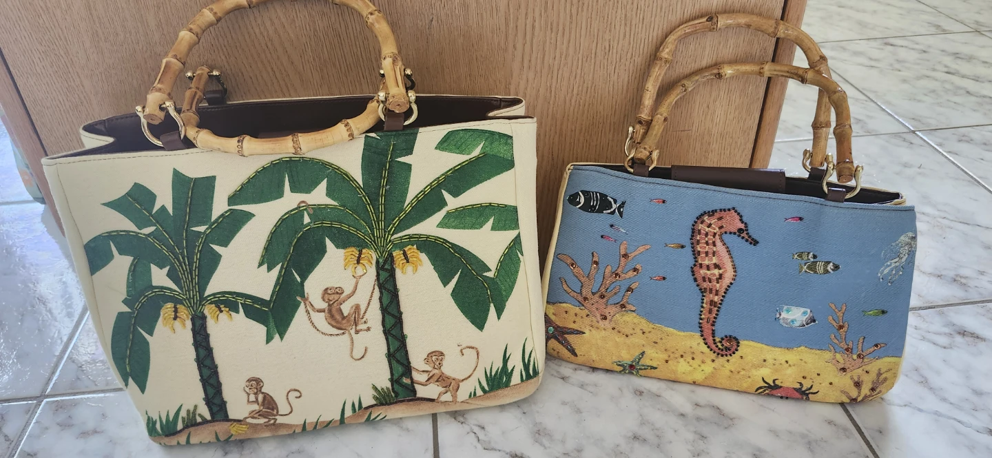Choice of bamboo handle canvas beaded tote Bags