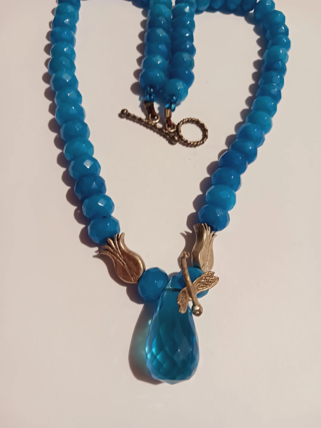 Blue Gemstone Necklace with Dragonfly Charm