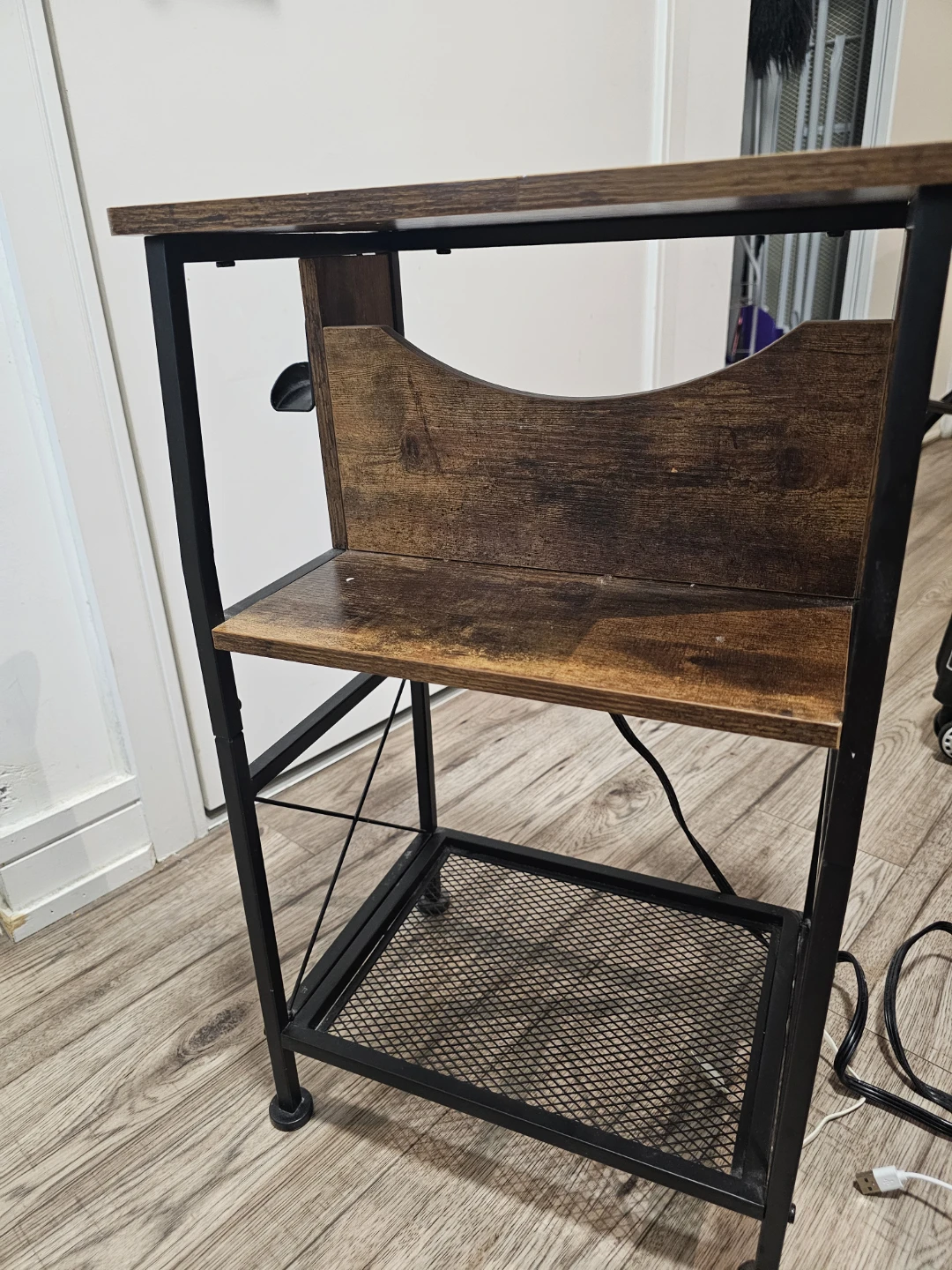 Wood and Metal Side Table with Power Outlet
