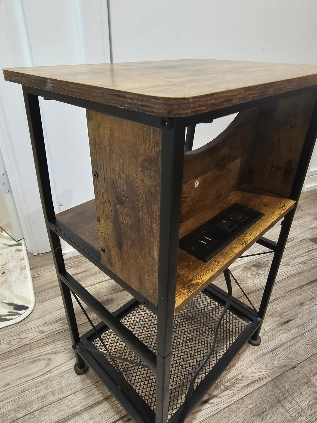 Wood and Metal Side Table with Power Outlet - photo 4