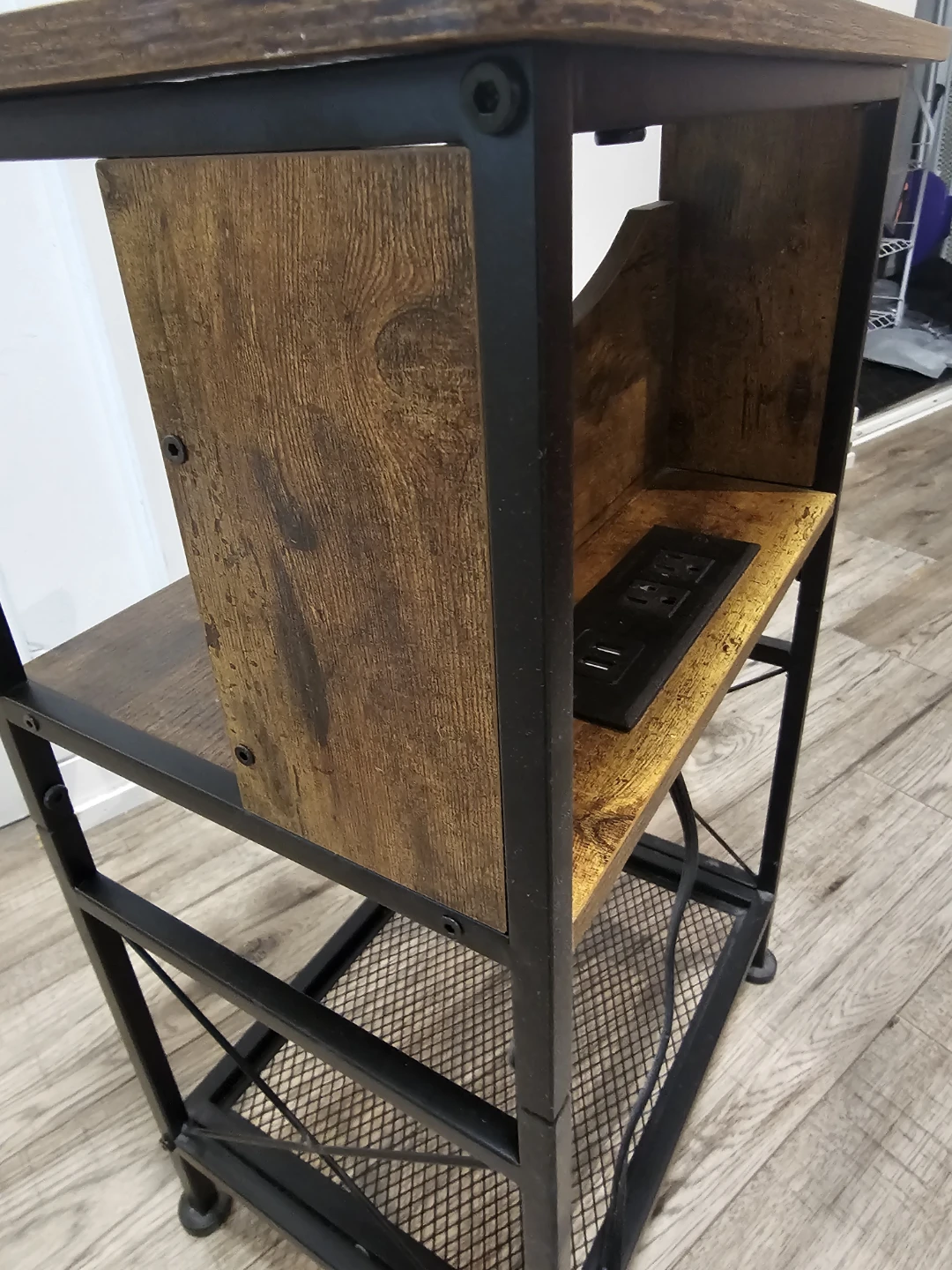 Wood and Metal Side Table with Power Outlet - photo 5