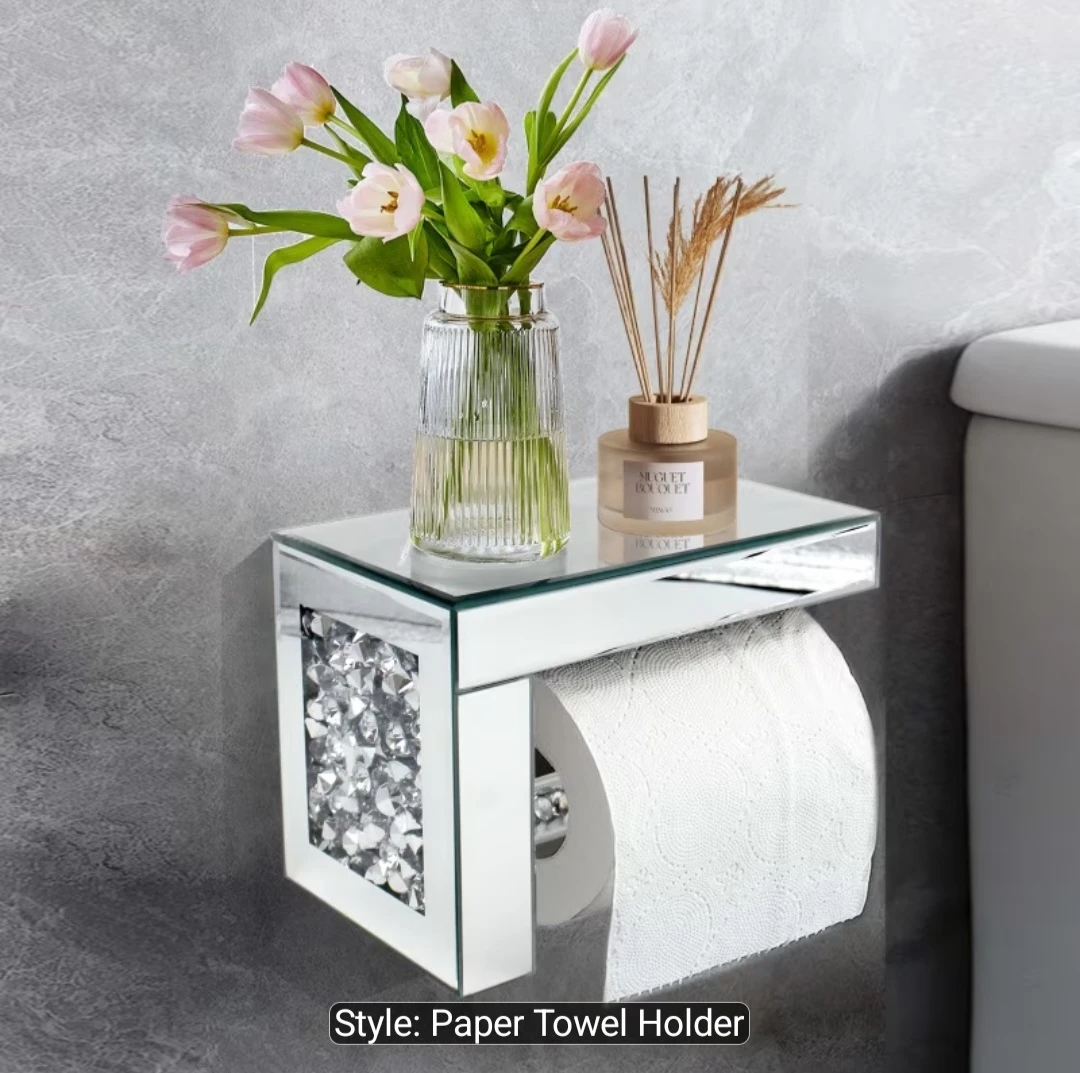 Mirrored Crystal Toilet Paper Holder