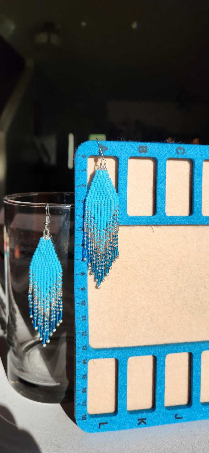 Teal and Silver Beaded Fringe Earrings