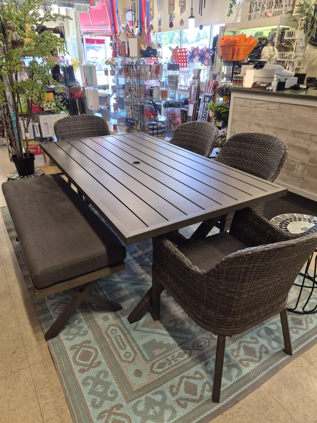 New 6 piece Outdoor Dining Set Table, bench Chairs & Cushions - photo 2