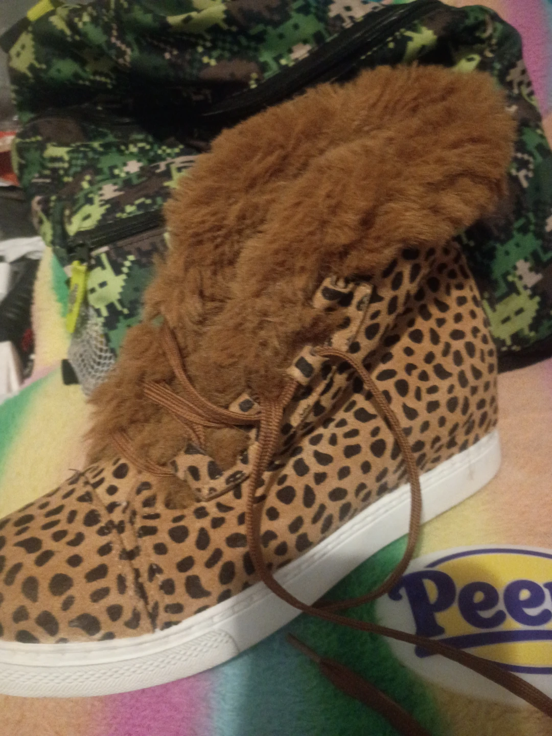 Women's Wedge Sneakers Leopard Print Fur Trim - photo 2