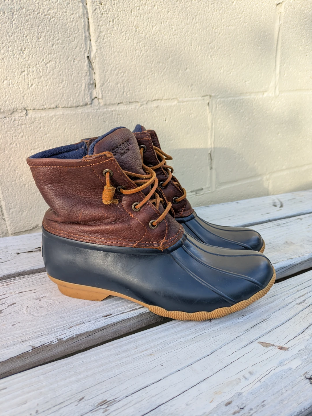 Sperry Duck Boots - Brown Leather & Navy Rubber - photo 2