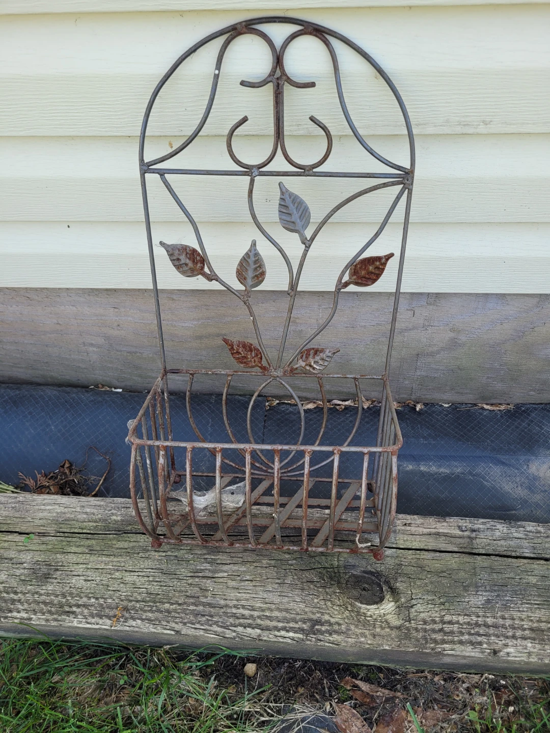 Ornate Metal Wall Planter Basket with Leaf Design