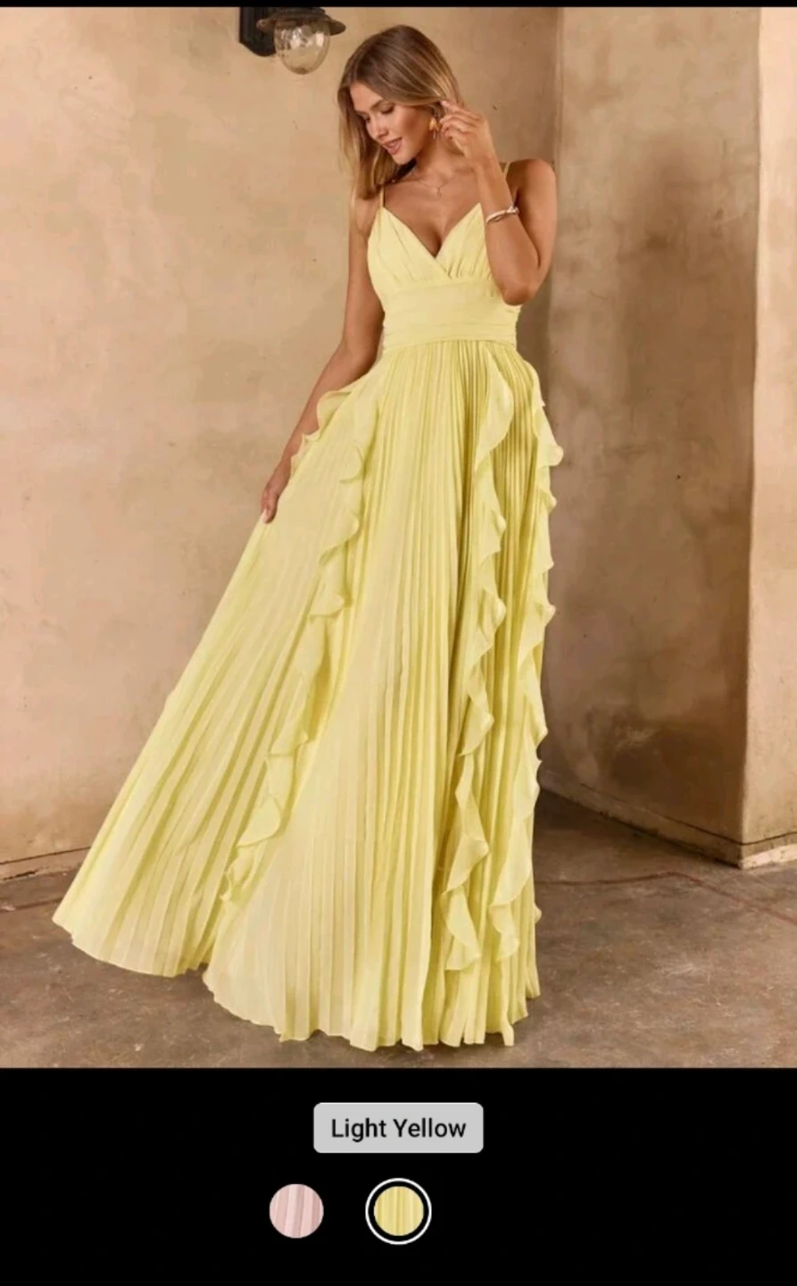 Light Yellow Pleated Maxi Dress