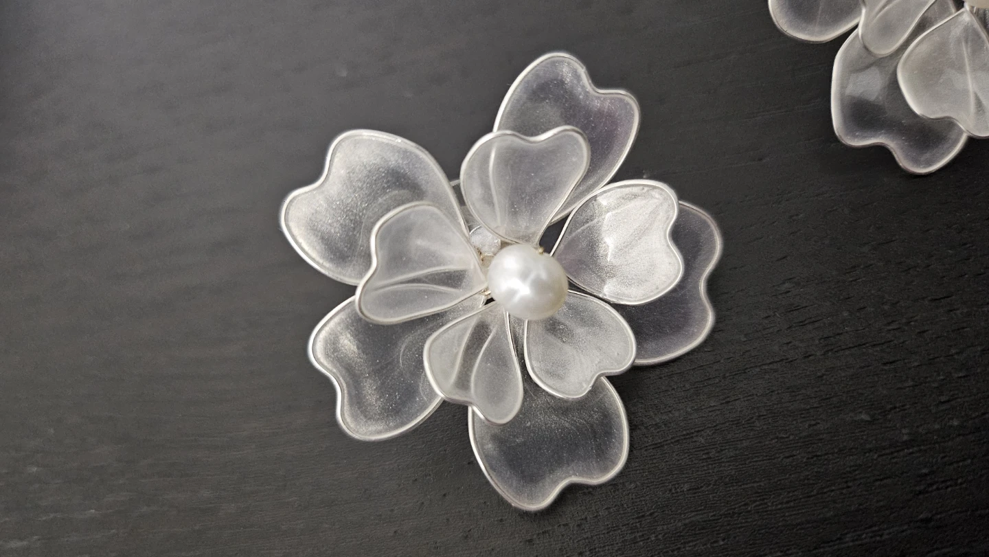 Handmade Wedding/Party Big Flower and Pearl Stud Silver Earrings - photo 2