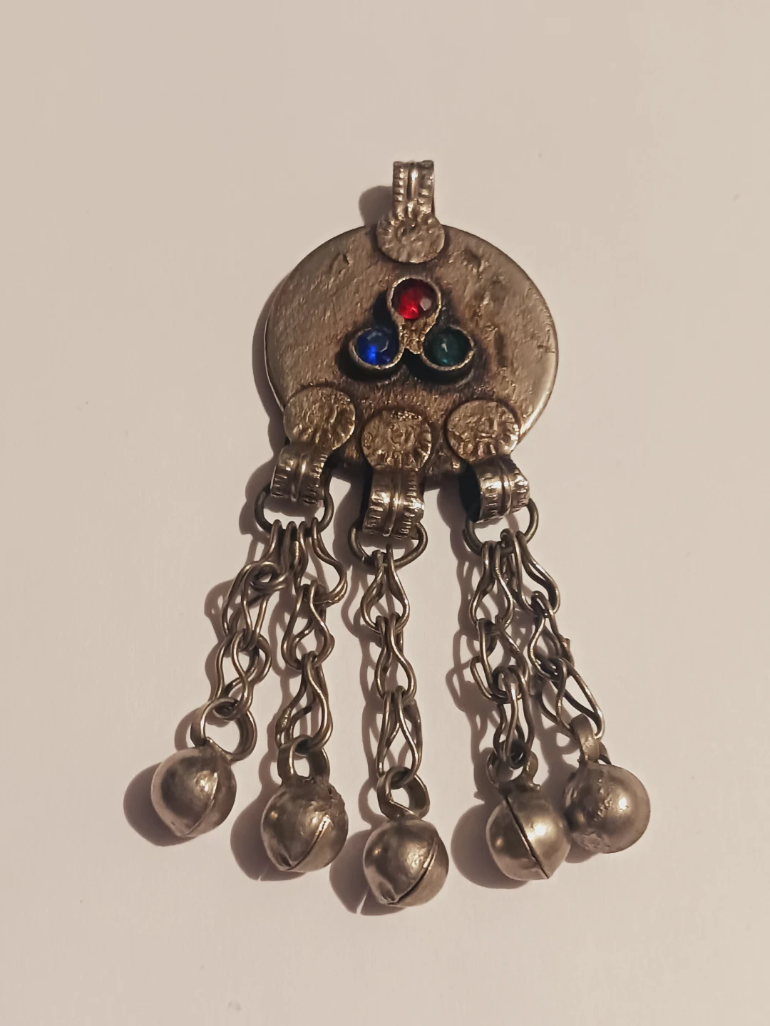 Afghan Ethnic Tribal  Kuchi Colorful Gems & Bells Pendant - photo 3