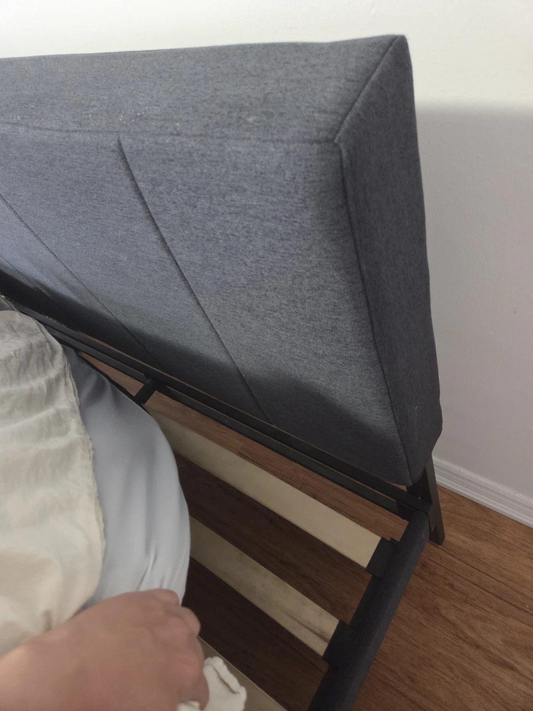 Grey Upholstered Headboard and Bed Frame - photo 2