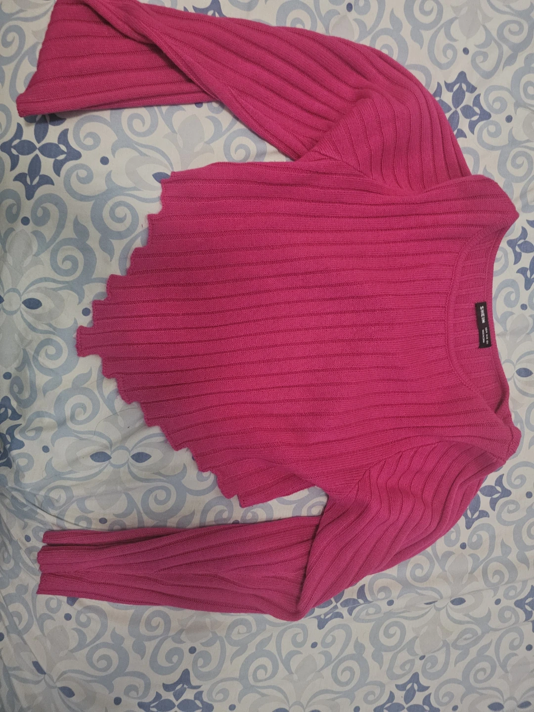 SHEIN Pink Ribbed Lettuce Hem Sweater
